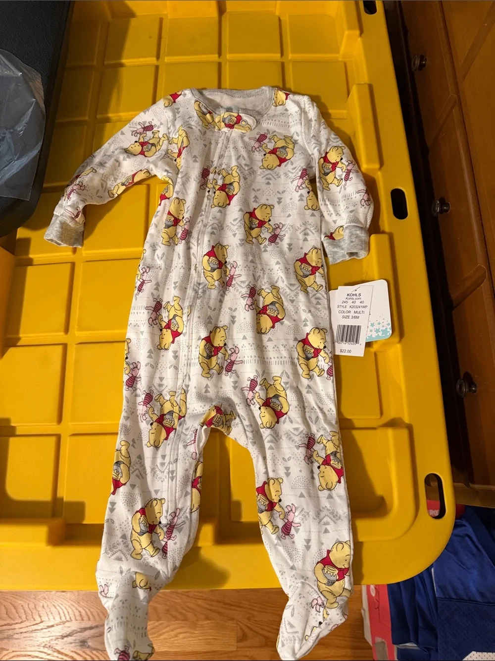 Disney Yellow & White Winnie the Pooh Footed One-Piece new with tags